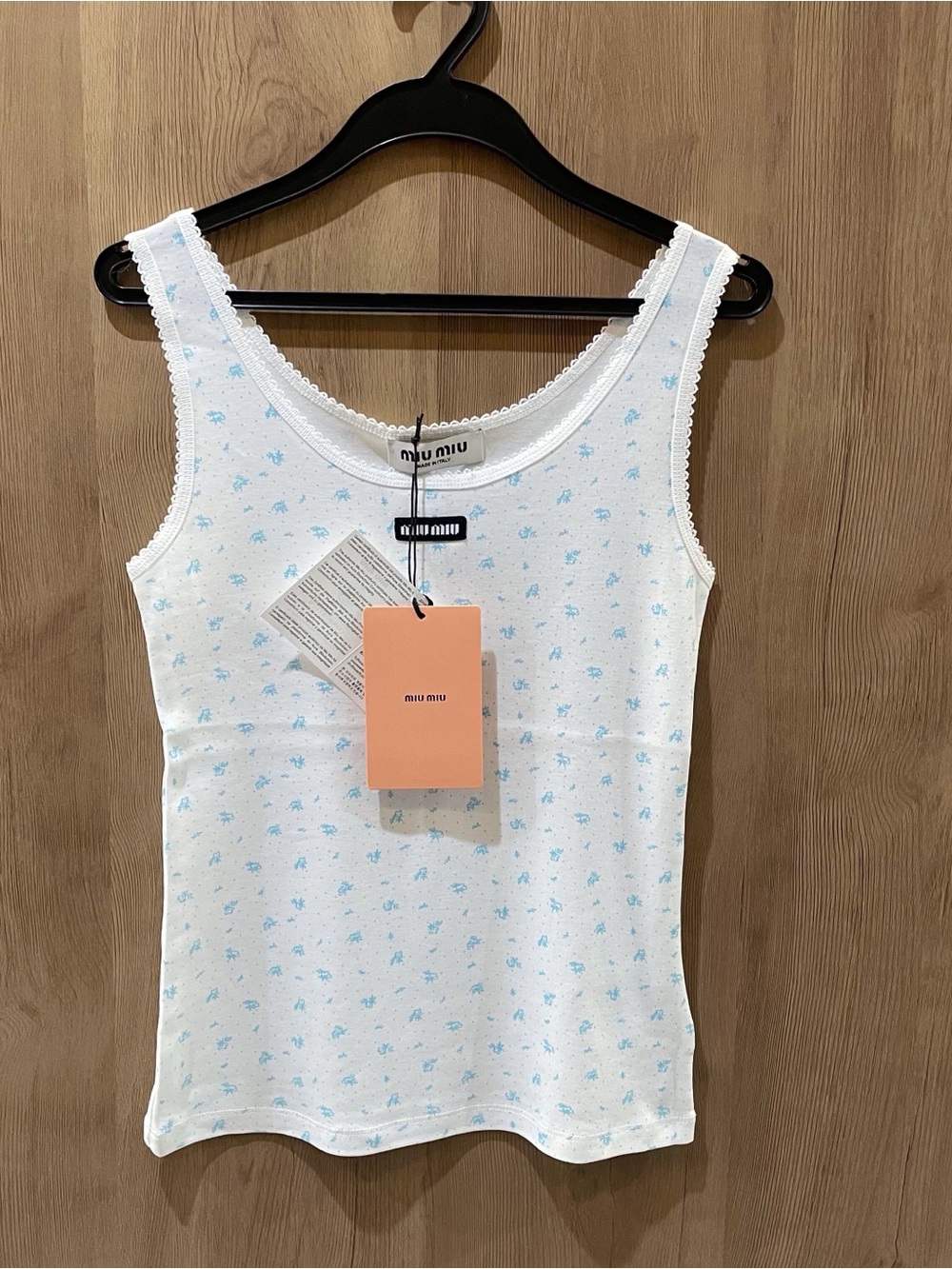 Miu Miu White Tank Top with Light Blue Floral Dots - Picture 4 of 7